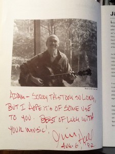 Message to Adam inside Jim's book